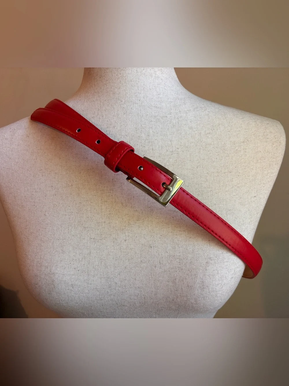 Milano Red Skinny Belt XL 38-41 Minimalist Silver Buckle